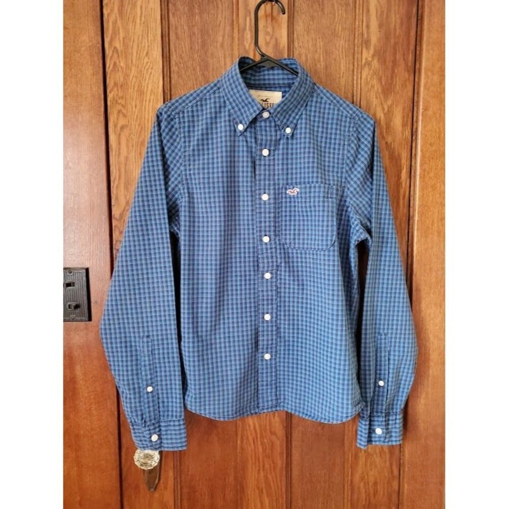 Hollister Mens Blue Plaid Button-Up Shirt Size S 100% Cotton Long Sleeve Casual - Picture 1 of 7